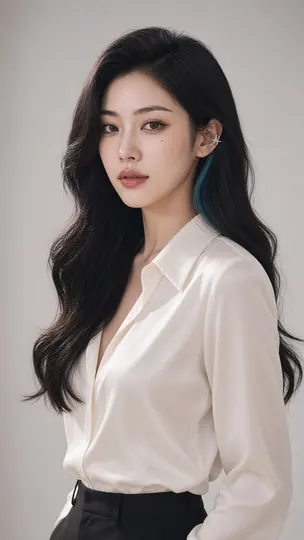 Bai SiChen in three-quarter view, wearing her silver four-point star ear cuff